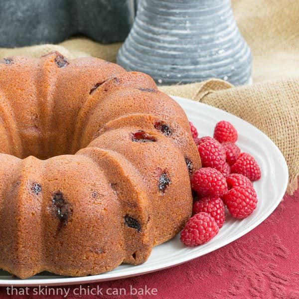 Raspberry Amaretto Bundt Cake #BloggerCLUE That SkinnyCan Bake