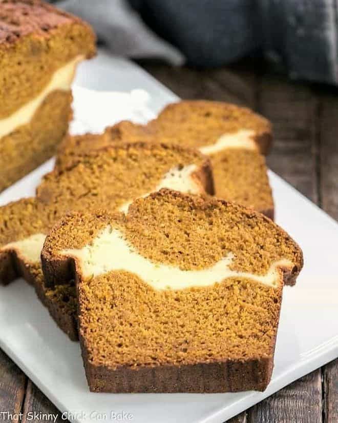 Cream Cheese Filled Pumpkin Bread - That Skinny Chick Can Bake