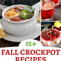 Collage of fall crockpot recipes with 3 photos above a text box.