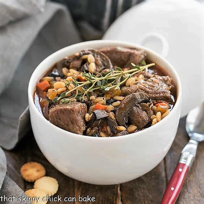 Beef Mushroom Soup with Barley - That Skinny Chick Can Bake